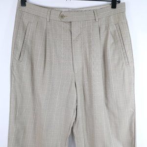 Zignone Super 110's Wool Made in Italy Tan Plaid Pleated Dress Pants 34x30